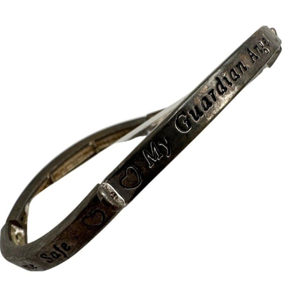 My Guardian Angel Bangle Bracelet Stretch Inspirational Messages Silver Tone